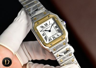 TW Factory Cartier Santos 27*34.4mm 316L Steel Quartz Movement White Face TT Yellow Gold Band Lady Watch